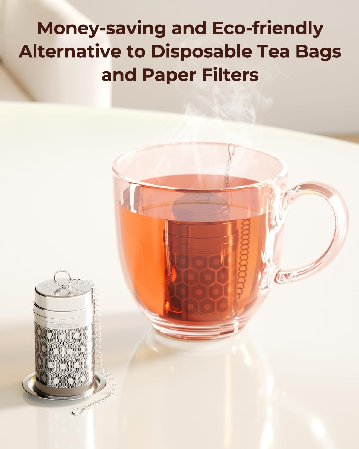 Reinmoson Mini Tea Strainer for Loose Tea Fine Mesh Tea Infuser 1.2”x2.2” | 304 Stainless Steel Tea Ball for Loose Leaf Tea, Updated Slim Threaded Lid, Tea Steeper for Cup, Mug, Teapot, Kettle, Bottle