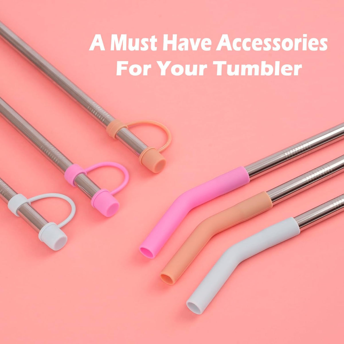 Stainless Steel Straws with covers fit Stanley 30oz tumbler, Reusable 10.5 Inch Metal Straw with Silicone Tips & Cover Caps, Compatible with Stanley Quencher H2.0 (6 Pack: 3 Bent + 3 Straight)