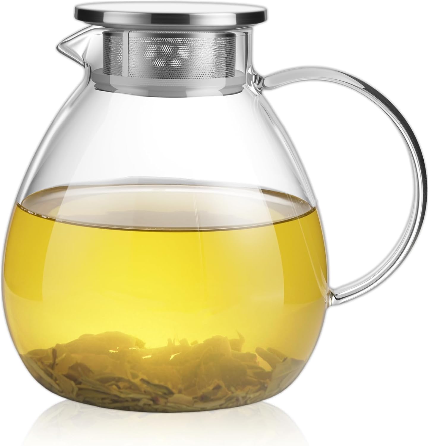68OZ/2000ML One Touch Glass Teapot with Stainless Steel Filter Lid, Stovetop &amp; Microwave Safe Tea Maker Water Kettle, Strainer &amp; Cover 2 in 1 Loose Leaf Tea Steeper Pot Coffee Carafe