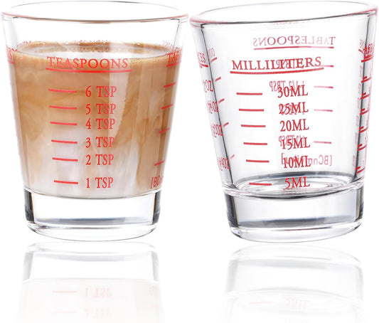 Shot Glasses Measuring cup Espresso Shot Glass Liquid Heavy Wine 2 Pack 26-Incremental Measurement 1oz, 6 Tsp, 2 Tbs, 30ml