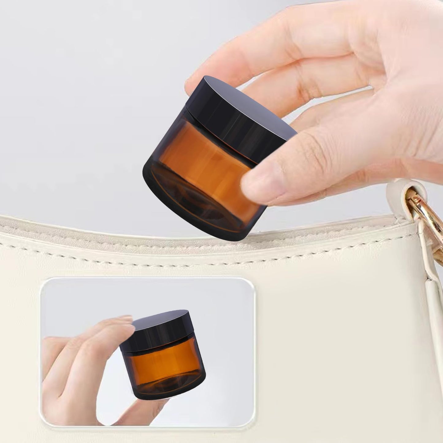 2oz Glass Cosmetic Jars With Lids 3pcs Small Makeup Containers(2 OZ, Amber)