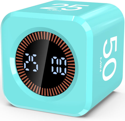Pomodoro Timer Cube Visual Productivity Flip Timer for Kids Classroom Desk, 5/10/25/50min& Custom Countdown, Silent&Sound