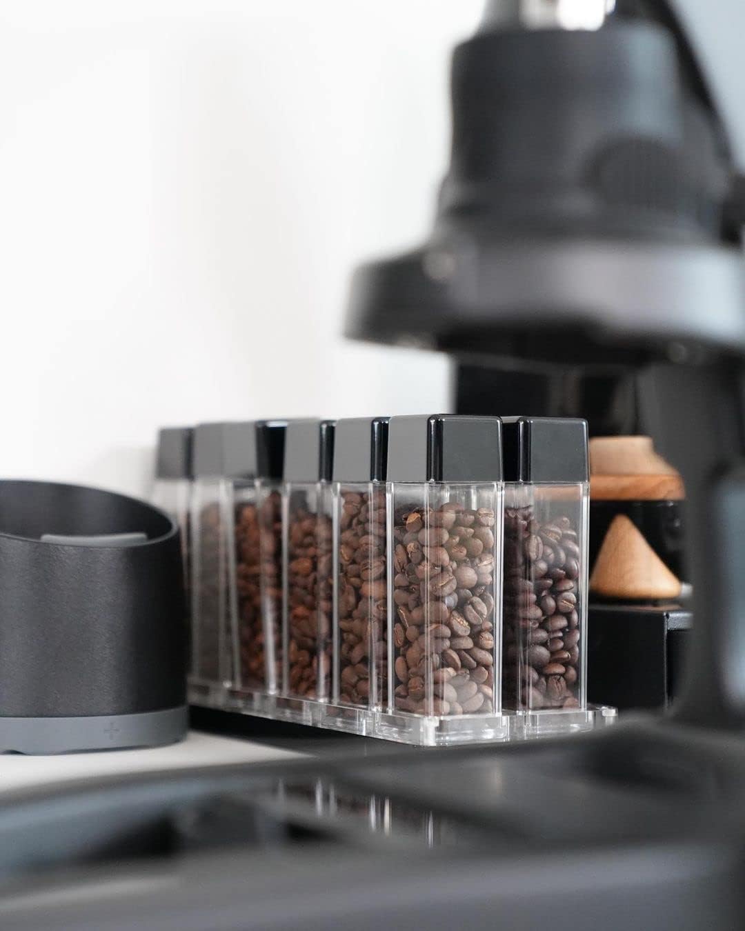 Normcore 12 Tubes Coffee Bean Cellars with Stand &amp; Hopper - Single Dose Coffee Bean Vaults - Espresso Bean Storage Set - One-Way Exhaust Valve - Capacity 25-28g