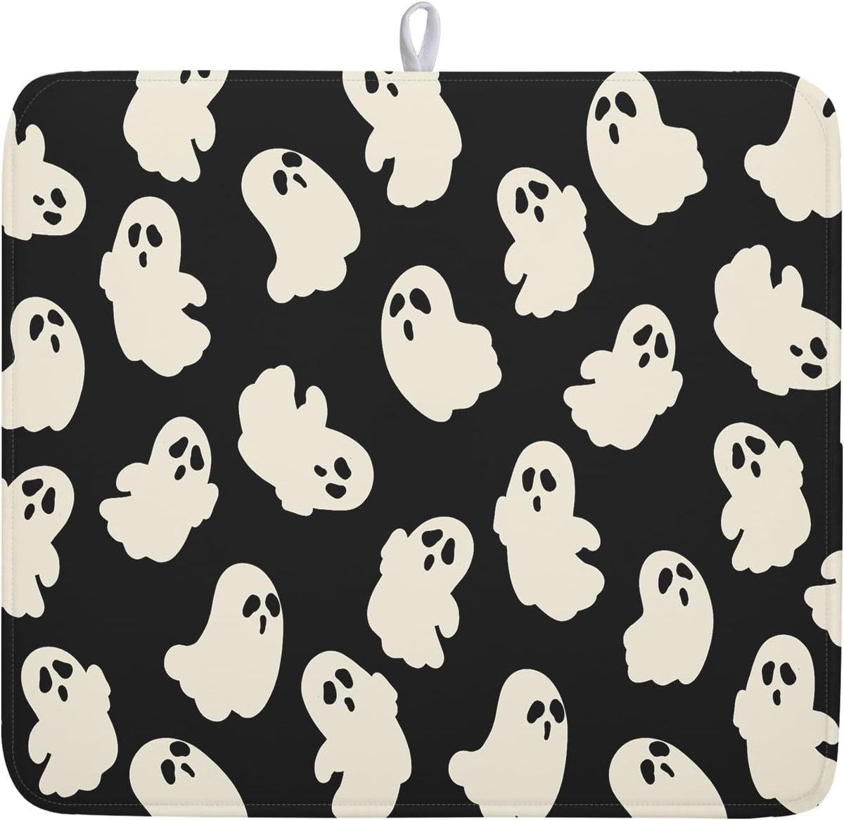 Halloween Ghost Dish Drying Mat 16X18 Inch Spooky Halloween Drying Mat for Kitchen Counter Black White Absorbent Microfiber