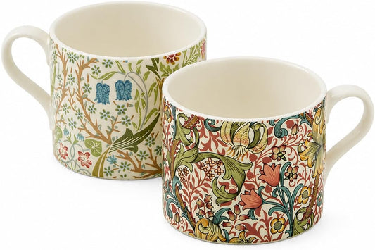 Spode Morris &amp; Co Porcelain Mugs, Set of 2 - 12oz Microwave and Dishwasher Safe Tea &amp; Coffee Cups for Kitchen Countertop or Home Brew Coffee Station, Great Gift for Mothers (Blackthorn &amp; Golden Lily)