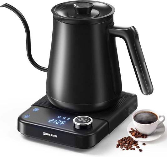 Gooseneck Electric Kettle HIYAKOI with ±1℉ Temperature Control, Pour Over Kettle for Coffee &amp; Tea, 1200W Rapid Heating, Stainless Steel Water Boiler with 12H Keep Warm &amp; Built-in Timer, 0.8L/27oz