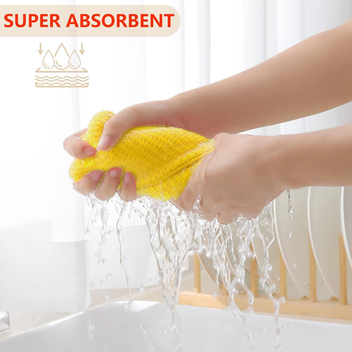 Homaxy 100% Cotton Waffle Weave Kitchen Dish Cloths, Ultra Soft Absorbent Quick Drying Dish Towels, 12 x 12 Inches, 12-Pack, Yellow