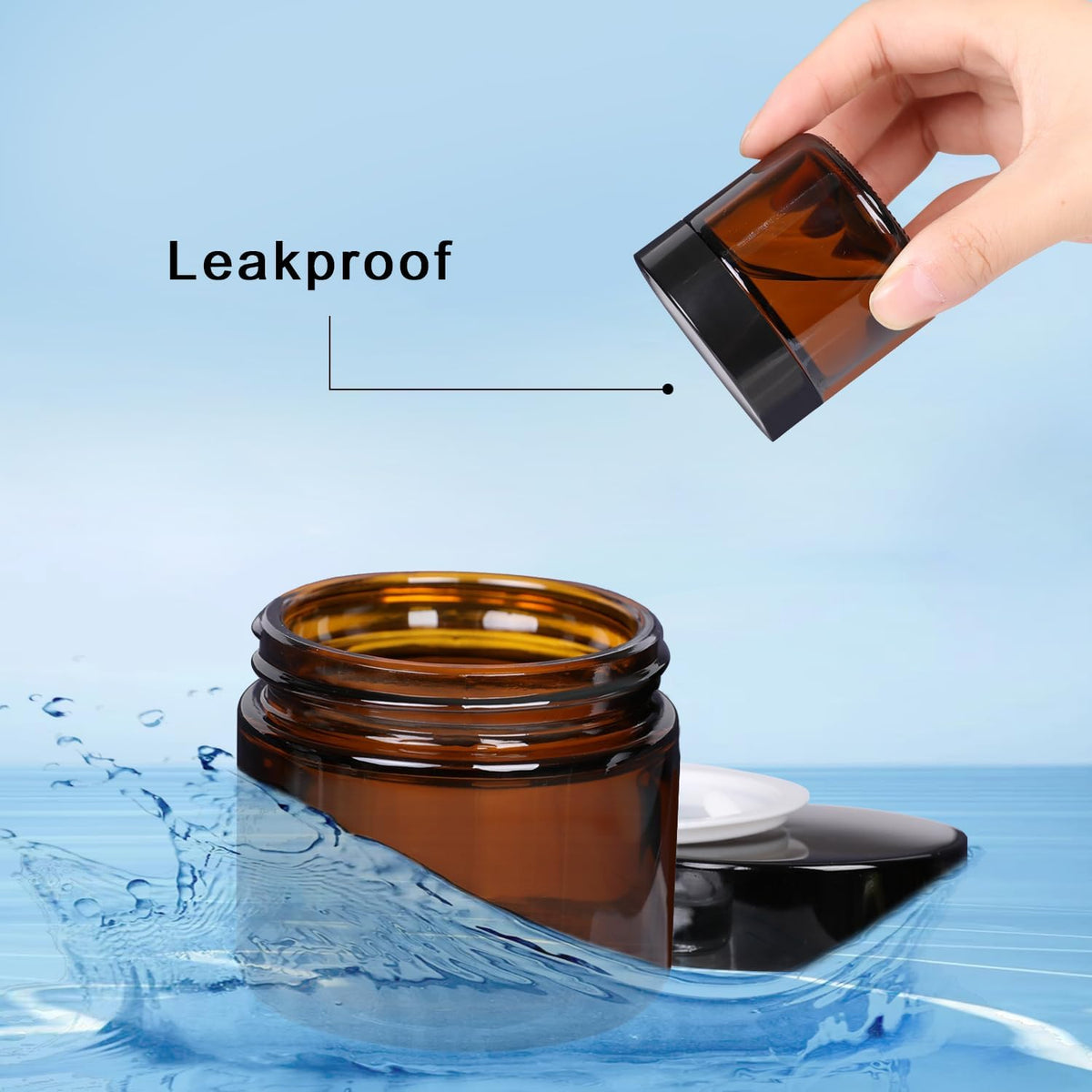 2oz Glass Cosmetic Jars With Lids 3pcs Small Makeup Containers(2 OZ, Amber)