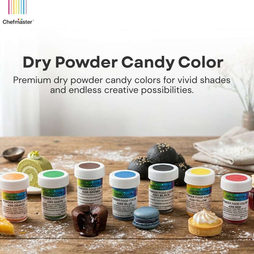 Chefmaster Orange Dry Powder Candy Color | Vibrant Shades | Chocolate, Macarons, Fondant | Decorating | Professional-Grade Dye | Easy-to-Use | Manufactured in USA | 3 grams