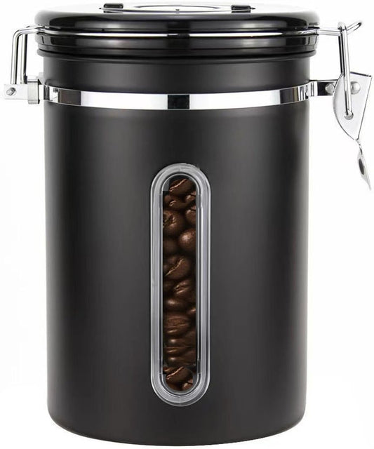 Coffee Canister with Window, 22OZ Airtight 304 Stainless Steel Food Storage Container, Home Kitchen Sugar Organizers Jar