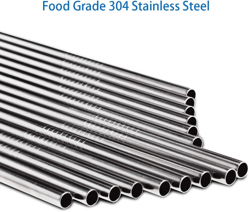 Tomorotec 30 PCS Straight &amp; Bent Stainless Steel Straws for Tumblers, 8.5” | 15 Straight &amp; 15 Bent Reusable Drinking Straws, 8.5” Metal Straw with Brushes for Smoothies Juice Beverage Cocktails (Silver)