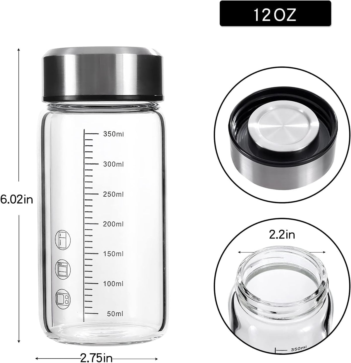 12Oz Small Glass Water Bottle with Lid and Sleeve