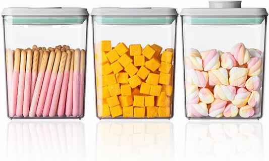 Ankou Pop Airtight Food Storage Containers with Lids- 3 Pcs Stackable One Button Opening Food Containers, Kitchen Pantry