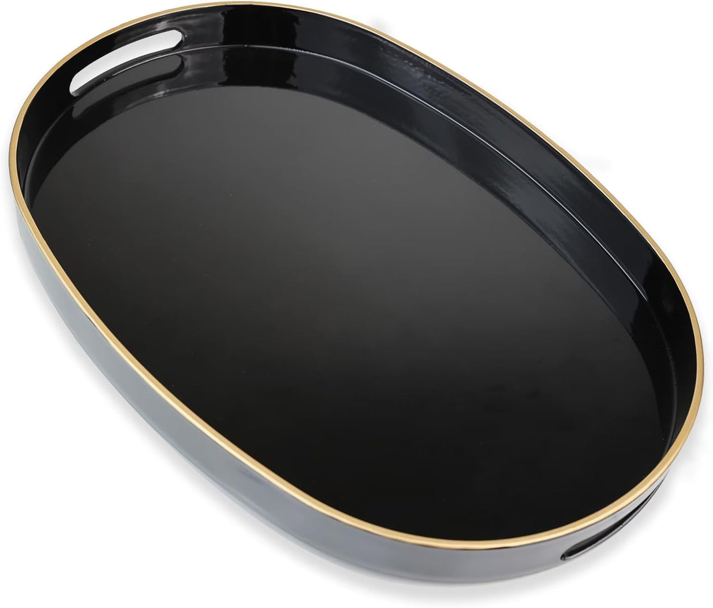 Black Oval Decorative Tray with Handles, Versatile Serving Tray for Coffee Table, Ottoman, Ideal for