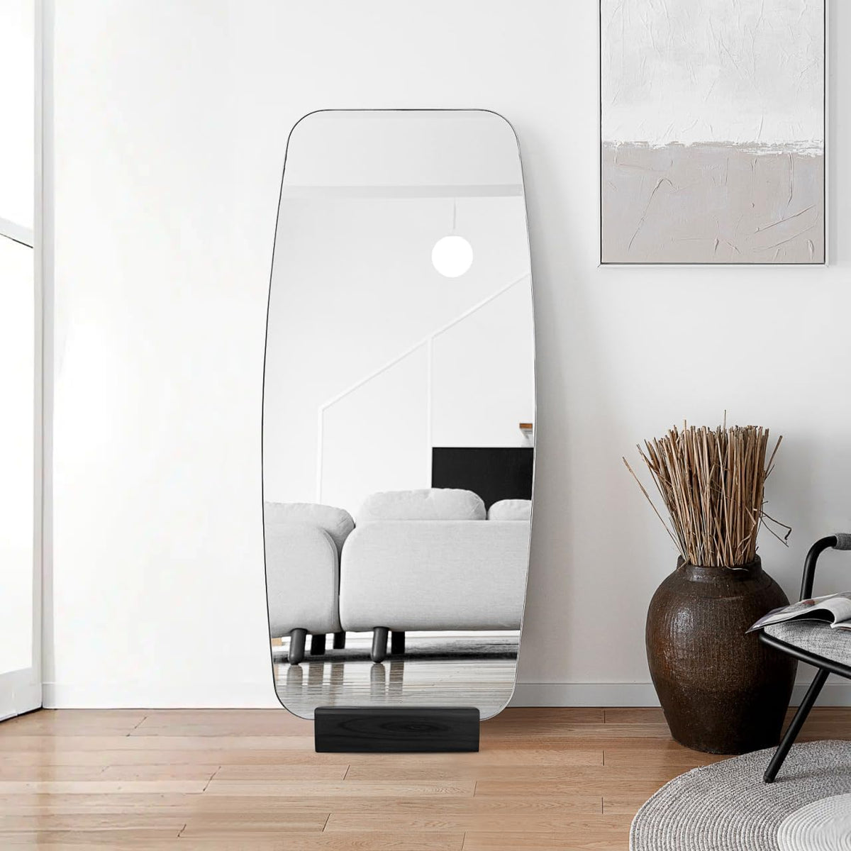 Baluue Wood Floor Mirror Stand for Full Length Mirror Base, Stable Support Stop with Non-Slip Pads for Home, Wedding Sign &amp; Art Gallery, Frames (Up to 1.38")