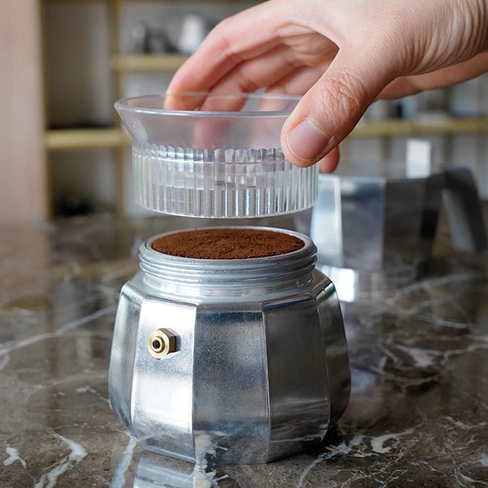 watchget 60mm Moka Pot Dosing Funnel &amp; Distributor for 6 Cup Moka Pot,Black | Precise Volume Control, Anti-Spill, Perfect Extraction, Espresso Distribution Tool for Italian Moka Pot Dosing Ring