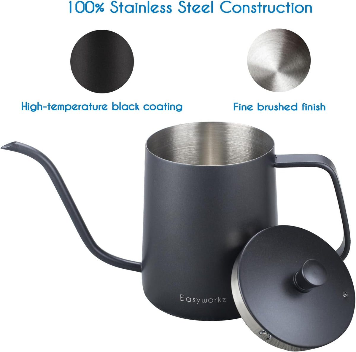 Easyworkz Gage Gooseneck Pour Over Coffee Kettle 20 oz Stainless Steel Hand Drip Coffee Pot with Long Narrow Spout