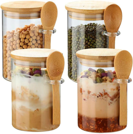 4 Pack Overnight Oats Glass Containers with Lids and Spoons, 17 OZ Glass Jars with Spoons and Lids for Loose Tea, Meal Prep
