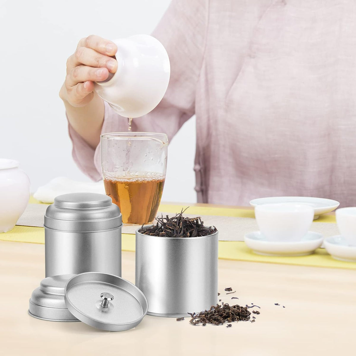 TRISCO Tea Tin with Airtight Double Lids for Loose Leaf Tea Storage, 8 Oz Kitchen Small Tin Can and Tea Canister for Tea Coffee Sugar Candy Spices (12 Pcs)