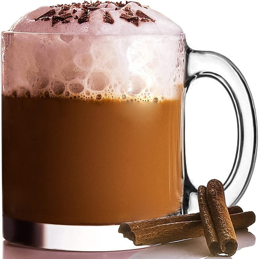 6-Pack Glass Coffee Infusion Mugs with Handle, Clear Tea cups Mugs, Espresso Cups Perfect for Cappuccino, Latte, Tea, Cafe