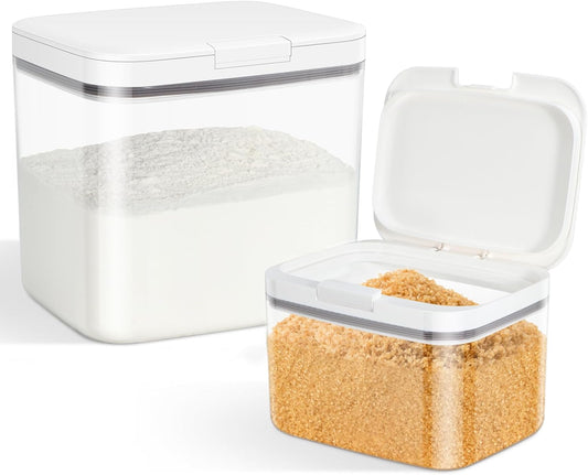 Flour Sugar Storage Containers, 2Pack 2.9 Qt + 4.75 Qt Food Storage Container with Pop-to-Flip Lids for Rice Dog Food Dog