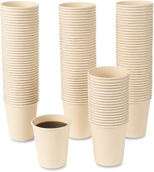 8 oz Disposable Light Brown Paper Coffee Cups Bamboo Fiber 160 Pack