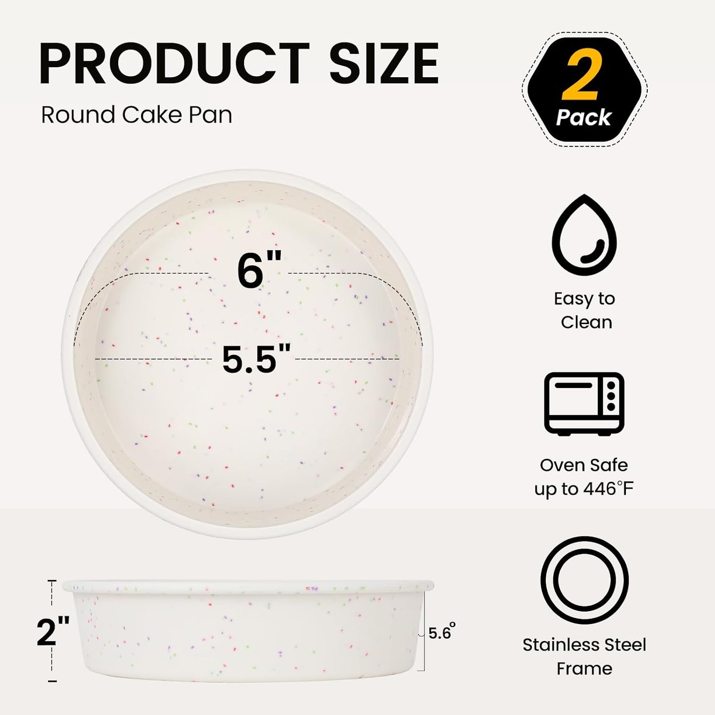 Vinino 6 Inch Round Cake Pans, 2 Pack Silicone Mold with Metal Frame | Ideal for Layer Cakes and Birthday Baking, Flexible Design for Homemade Desserts and Easy Storage