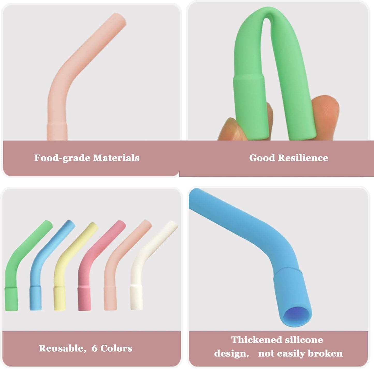 6 Pcs Reusable Color Silicone Straw Tips with Drinking Long Straws Compatible with Stanley 40/30 oz Cup Tumbler, 6 Flex Elbow Silicone Straw Covers for 8-10mm Diameter Straws, 1 Straw Cleaning Brush