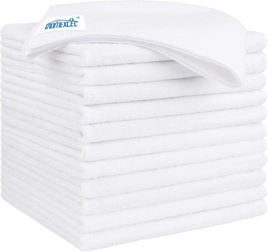 HOMEXCEL White Microfiber Cleaning Cloth 12 Pack, 12.5 x 12.5 inch Microfiber Towels for Cars, Ultra Absorbent Car Washing