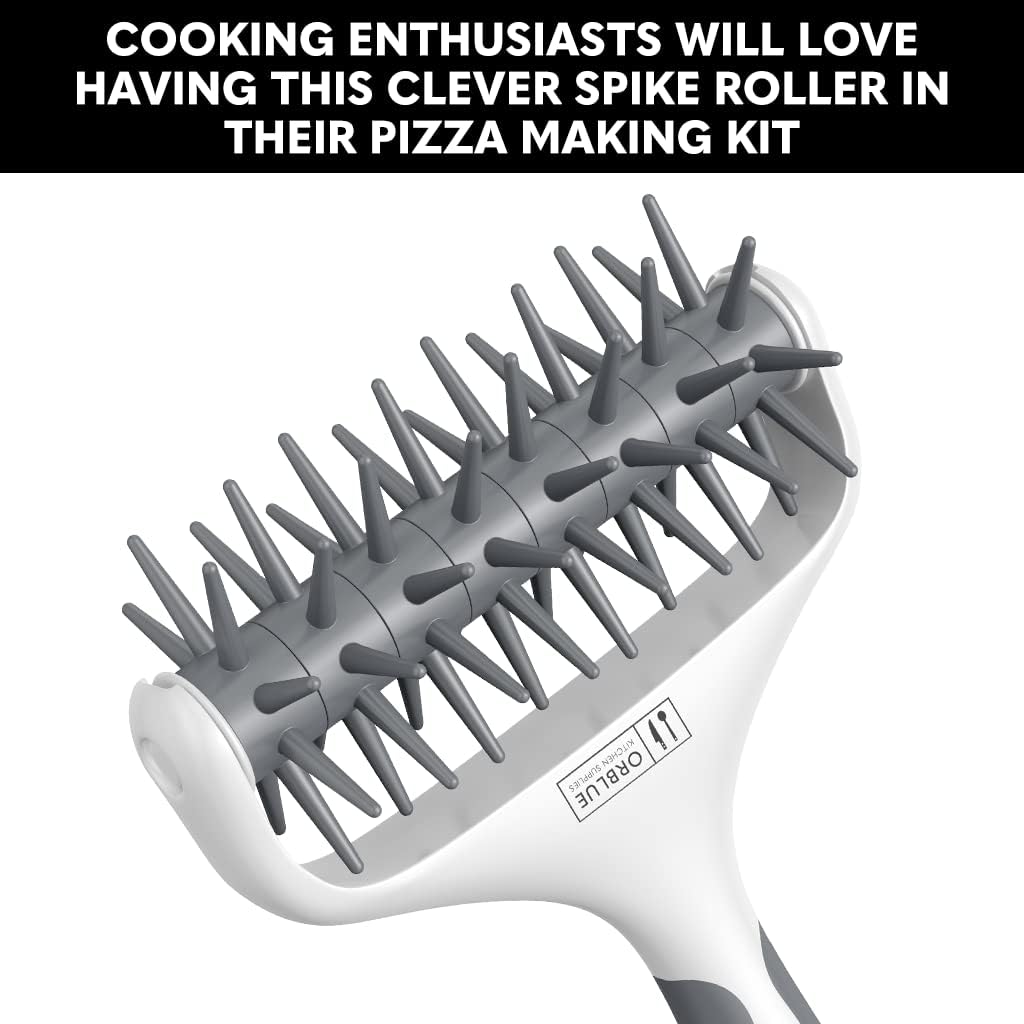 Orblue Pizza Dough Docker, Pastry Roller with Spikes, Pizza Docking Tool for Home & Commercial Kitchen - Pizza Making Accessories that Prevent Dough from Blistering Gray