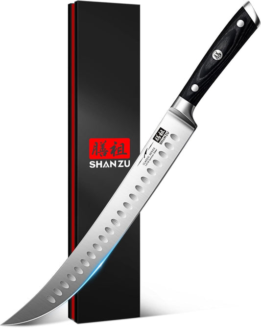 SHAN ZU 12" Slicing Knife - Brisket Slicing Meat Carving Knife Professional German 1.4116 Stainless Steel Razor Sharp Blade,