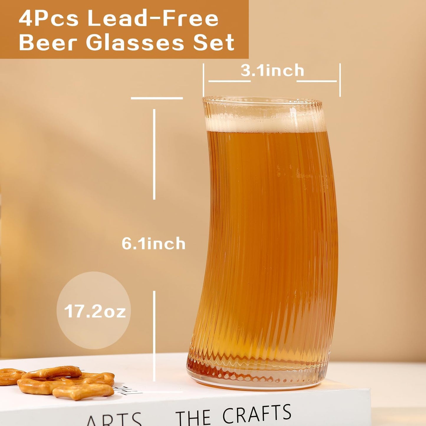17.2oz Beer Glasses Set of 4, Large Beer Mugs for Freezer, Craft Pint Glasses, Unique Pub Hand Blown Drinking Glasses for IPA, Pilsner,Gifts for Christmas