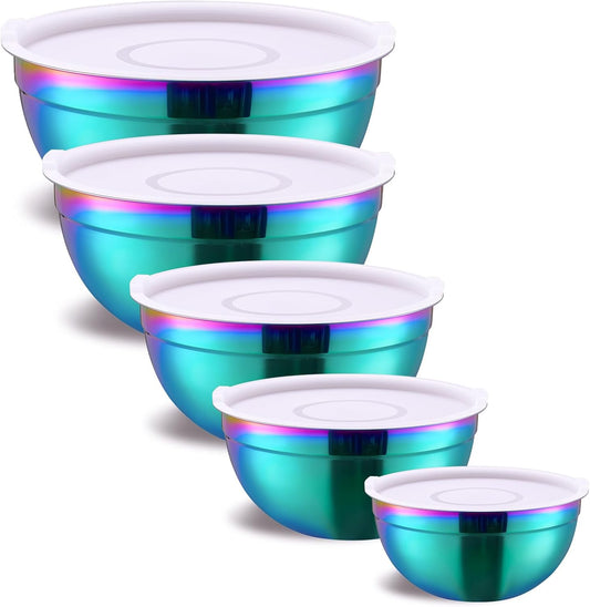 Rainbow Mixing Bowls With Airtight Lids,Stainless Steel Bowl,Salad Bowls 5 Piece Colorful Nesting Bowl Rainbow Kitchen