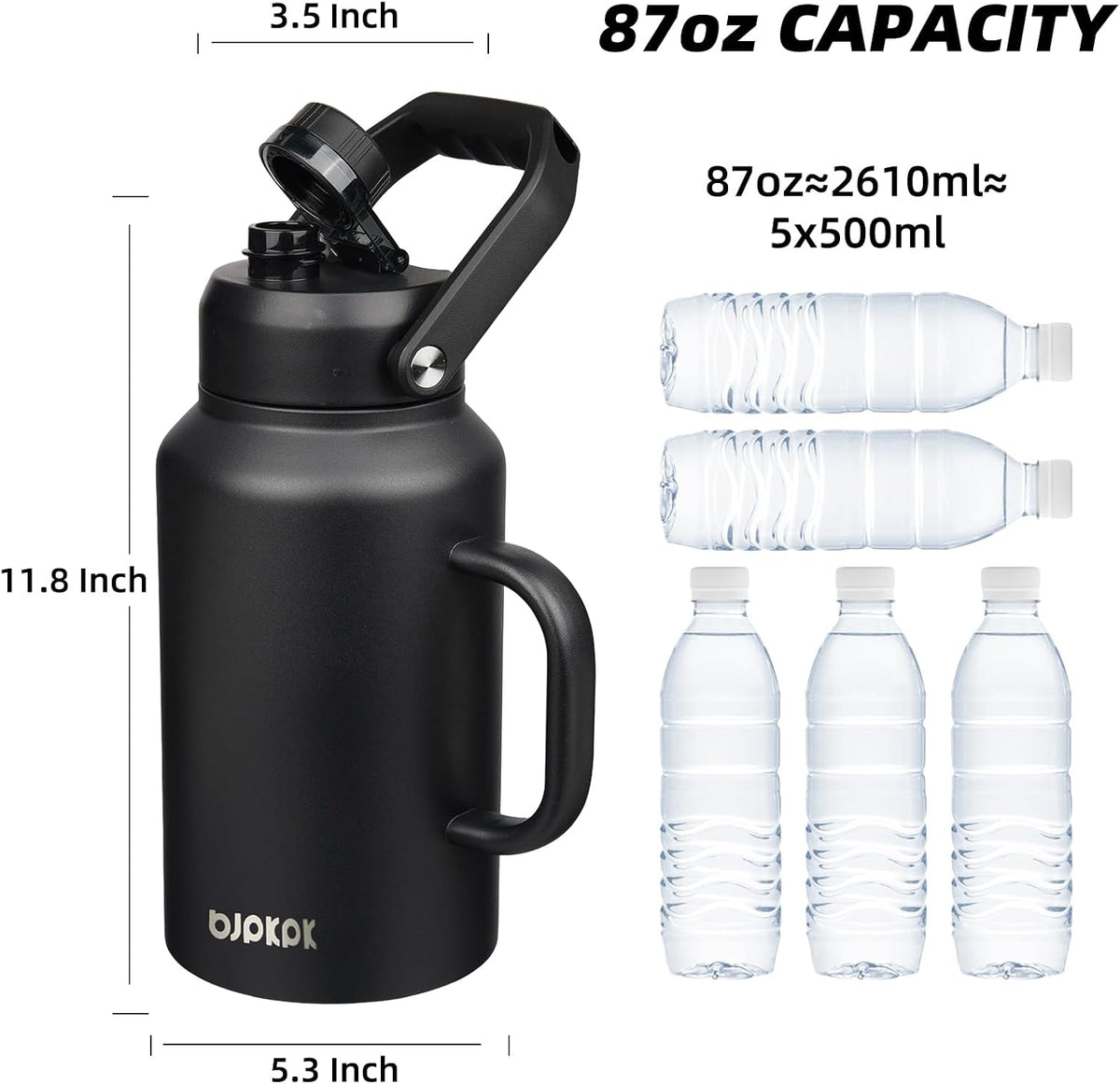 BJPKPK 87oz Stainless Steel Water Bottle, Large Insulated Water Jug | Vacuum Insulated Jug with Spout Lid, Top &amp; Side Handle, BPA-Free Leak-Proof Water Bottle for Hiking, Camping &amp; Outdoor