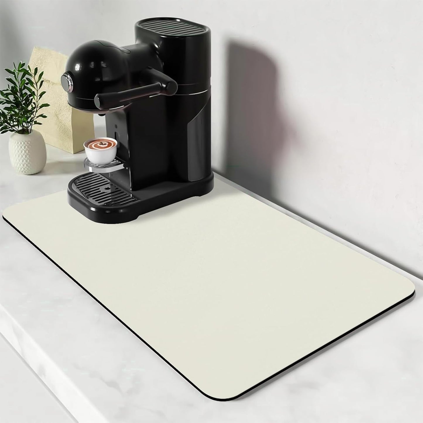 Bloss Drying Mat, Coffee Mat - Off White - 16"x24" | Absorbent / Hides Stains / Rubber Backed - Dish Drying Mat Fits Under Coffee Maker or Espresso Machine