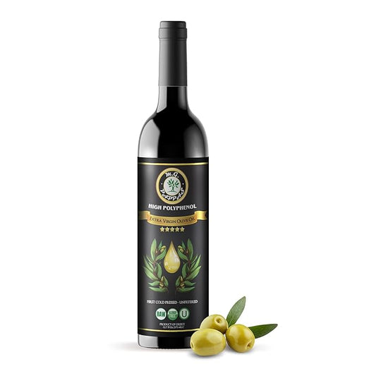 M.G. Pappas Extra Virgin Olive Oil, High Polyphenol EVOO - Cold Pressed & Unfiltered Greek Olive Oil - Over 500mg/kg