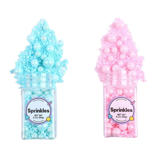 Edible Pink and Blue Sprinkles for Cake Decorating, Pink Pearl Sprinkles, Blue Pearl Sugar Sprinkles for Macaron, Cake,