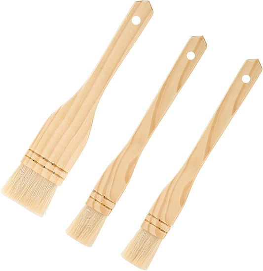 3PCS Pastry Brushes Basting Oil Brush with Goat Bristles and Hardwood Handles BBQ Cooking Baking Brush for Baking, Grilling,