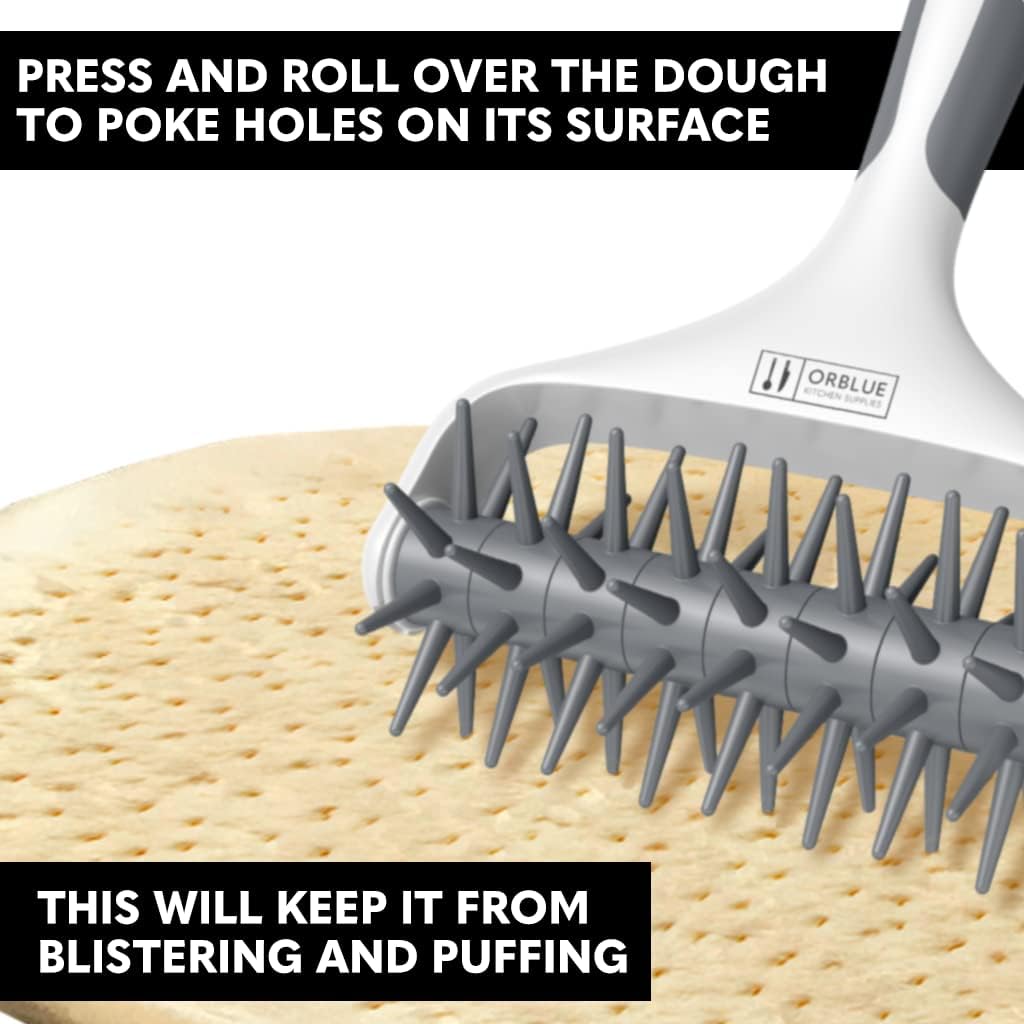 Orblue Pizza Dough Docker, Pastry Roller with Spikes, Pizza Docking Tool for Home & Commercial Kitchen - Pizza Making Accessories that Prevent Dough from Blistering Gray