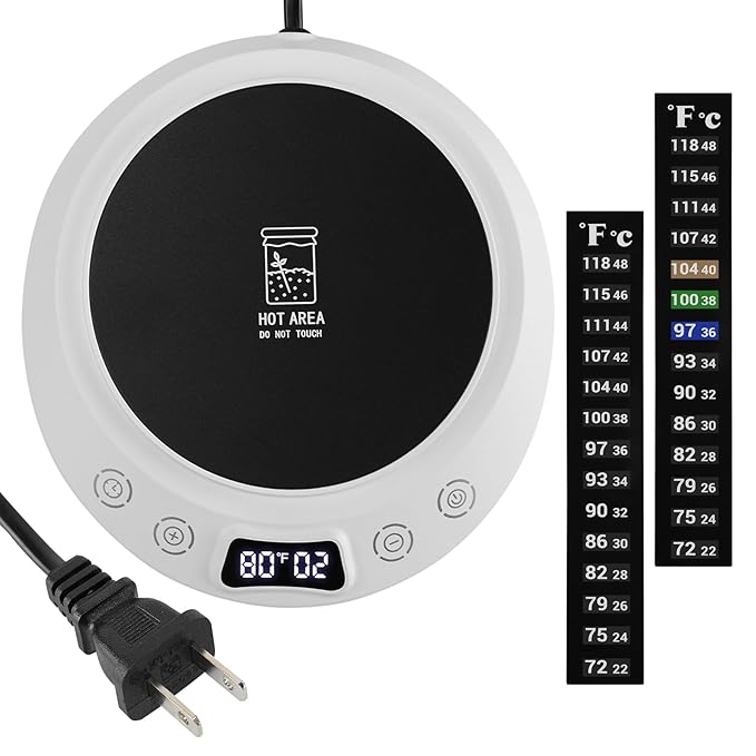 Sourdough Starter Warmer Kit - Precise 1°F Temperature (70~120°F Range) & 0~24H Timer Control Dough Heating Mat with 2 Thermometer Strips, Bread Baking Supplies Gifts, White