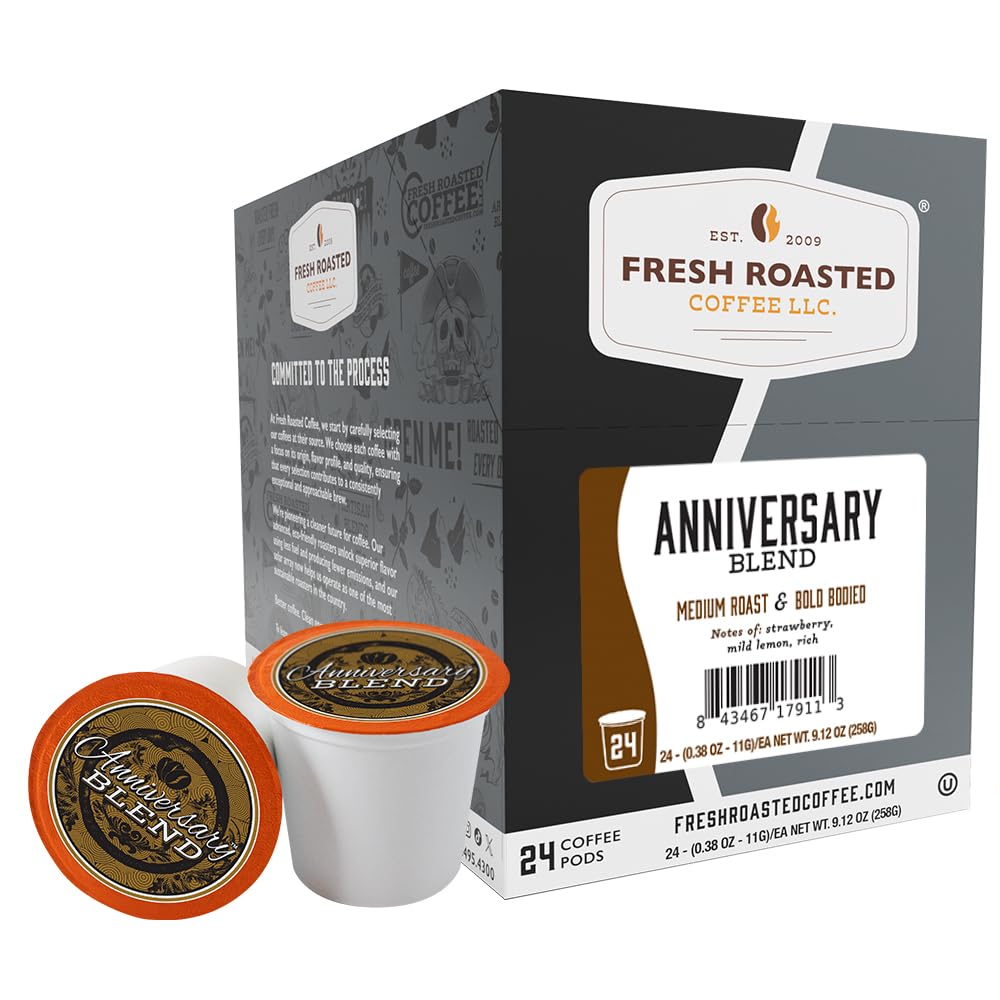 Fresh Roasted Coffee, Anniversary Blend K-Cup Pods for Keurig Brewers, Medium Roast, Kosher, 24 Count (Pack of 1)