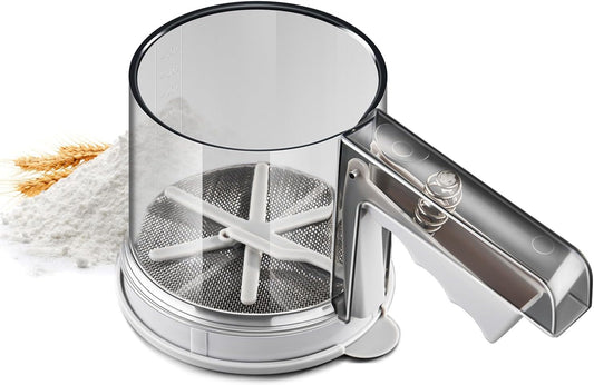 ‌3 Cup Flour Sifter, Sifter for Baking Sifter Handheld Baking Sieve Food-Grade Double-Filter Stainless Steel Flour Sifter