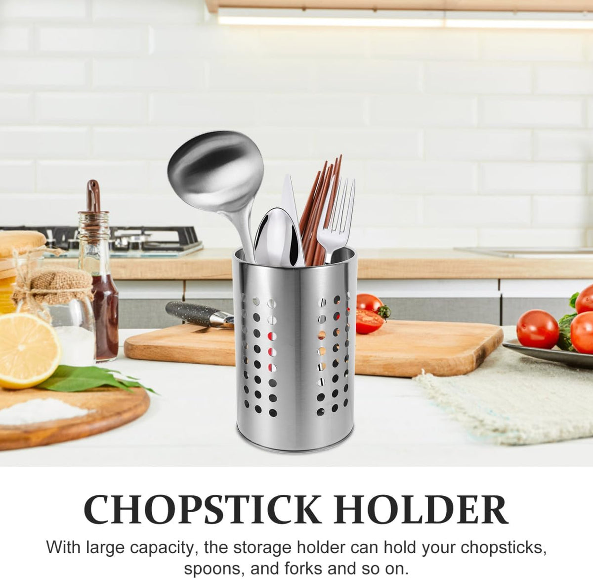 ULTECHNOVO Stainless Steel Cutlery Holder Self-Draining Kitchen Utensil Holder for Chopsticks Spoons and Forks 7.00 X 4.72 X 4.72 in Countertop Drying Rack with Drain Holes