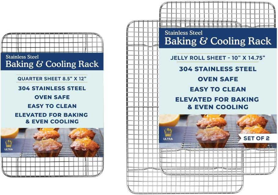 Heavy Duty 100% Stainless Steel Cooling Rack for Cooking and Baking - Baking Rack &amp; Wire Cooling Rack - Fits Quarter and Jelly Roll Sheet Pans - 8.5''x12''' and 10''x14.75''