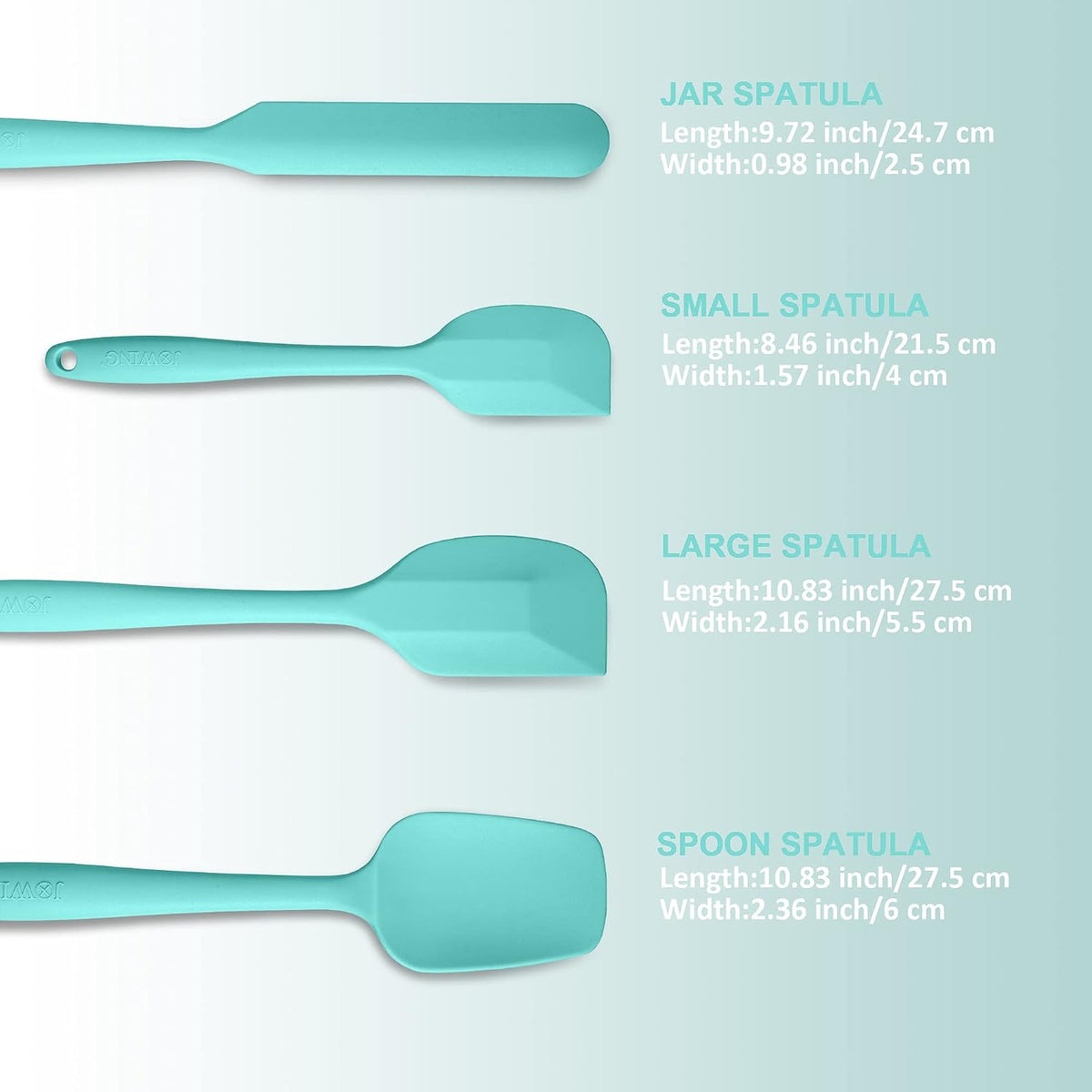 4 Piece Silicone Spatula Set, Flexible Heat Resistant Non-scratch Baking Cooking Rubber Spatulas with Stainless Steel Core, Aqua Sky | One-piece silicone rubber spatulas for baking and cooking; flexible tips, gentle on nonstick cookware and dishwasher saf