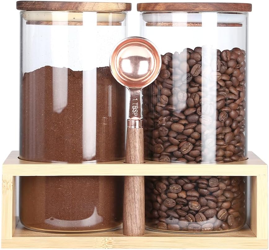 KKC HOME ACCENTS Glass Jars with Bamboo Stand &amp; Spoon - 39oz 2 Pack