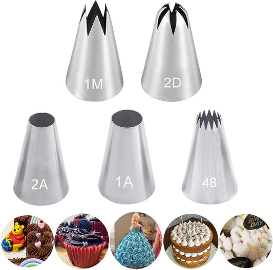 Large Piping Tips Set for Cake Cupcake Decorating,Stainless Steel Icing Piping Nozzles,5 Decorating Tips Pastry Tips