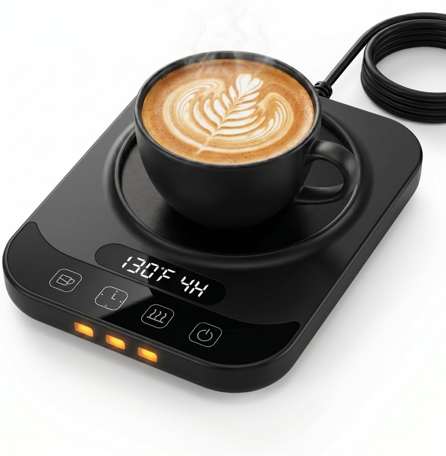 TTKXT Smart Coffee Mug Warmer with LED Display, Intelligent Cup Material Sensing &amp; 9 Temp Settings, Auto Shut-Off Electric Beverage Warmer for Desk, Candle Wax Warmer, (Black)