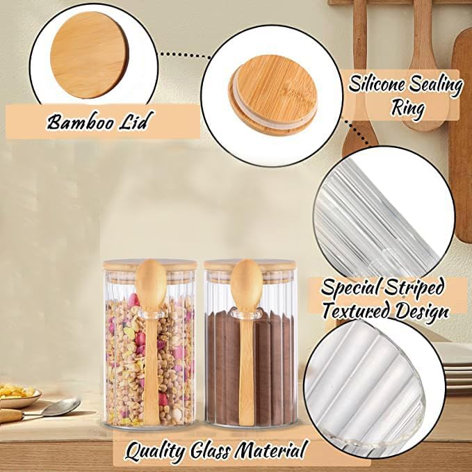 24 FL OZ Airtight Glass Jars with Bamboo Lids Spoons Coffee Canister, 2Pack