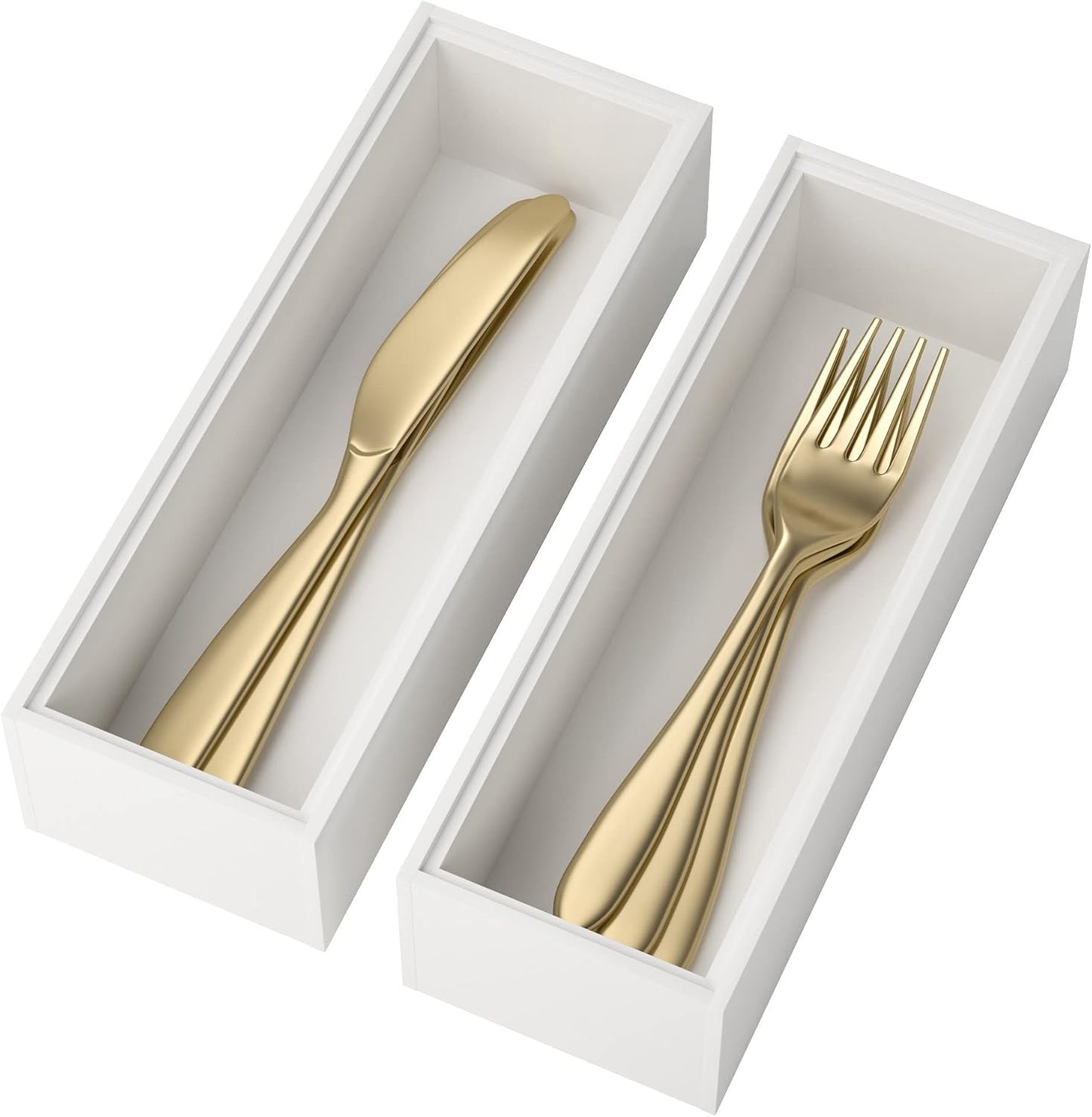 Lixple Bamboo Kitchen Drawer Organizer, 2 Pack, 9" x 3" x 2", White